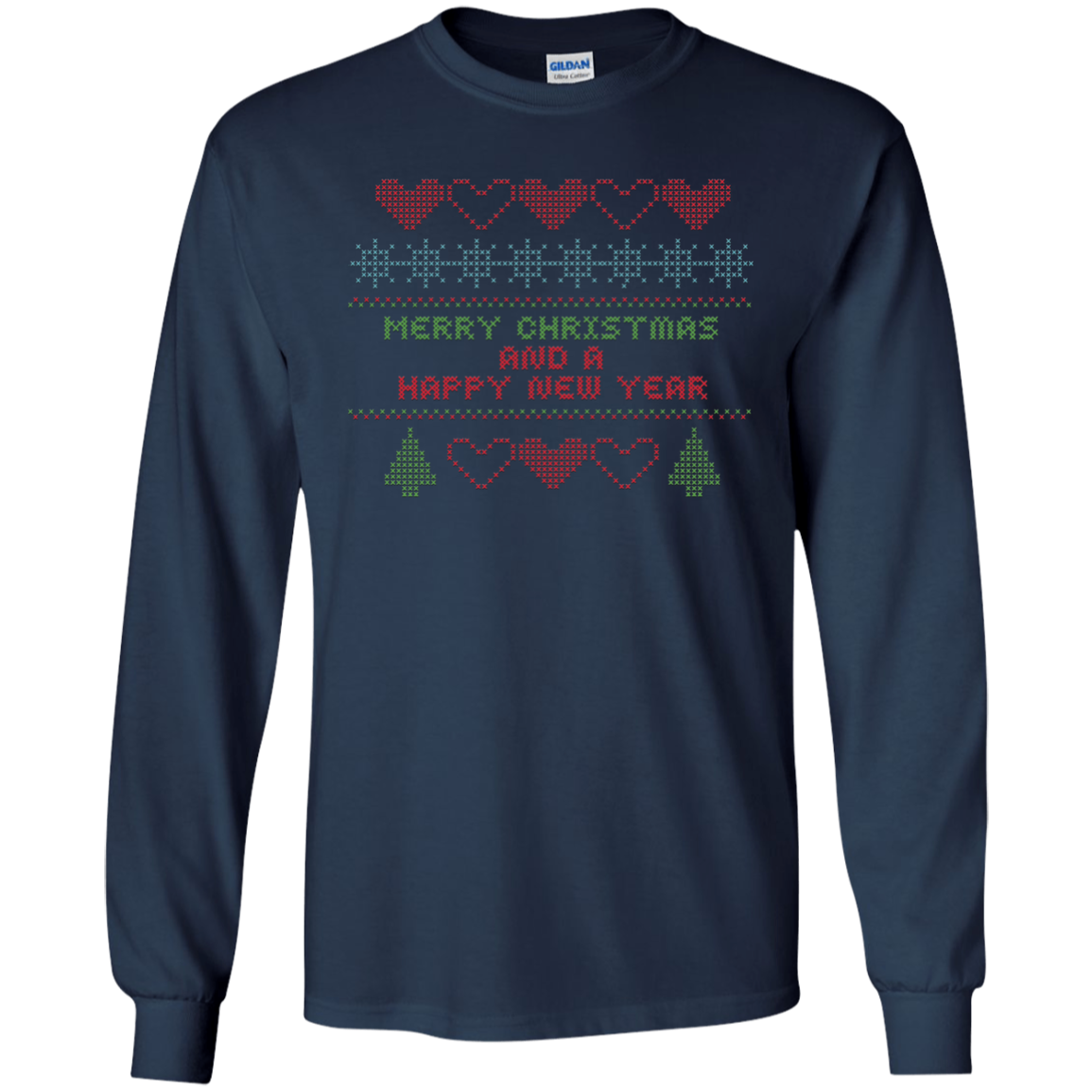 Cross Stitch Christmas Sampler LS Ultra Cotton T-Shirt