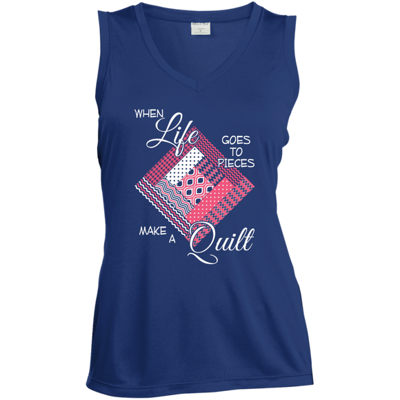 Make a Quilt (pink) Ladies Sleeveless V-Neck - Crafter4Life - 1