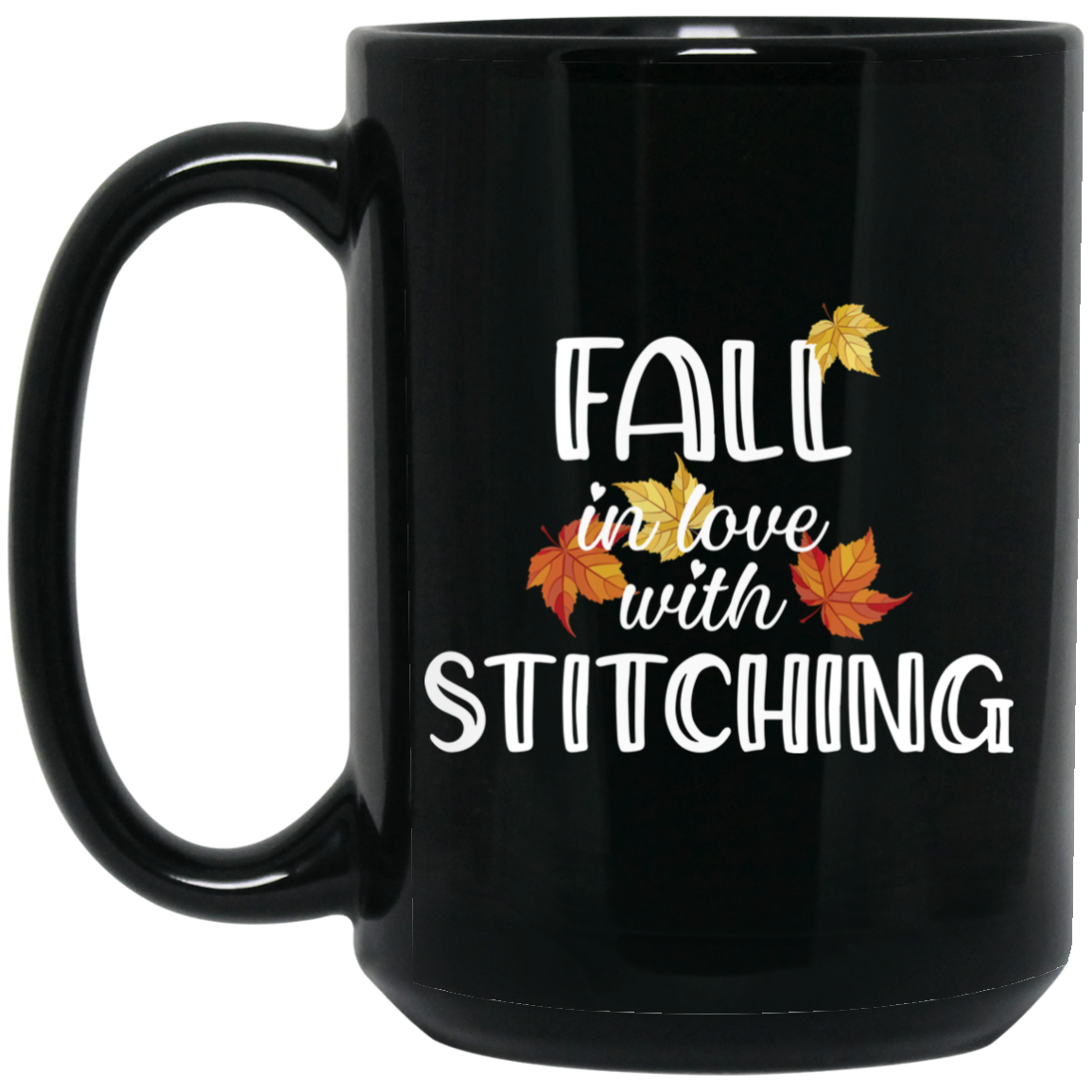 Fall in Love with Stitching Black Mugs