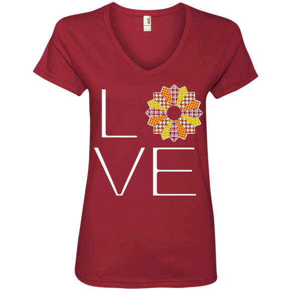 LOVE Quilting (Fall Colors) Ladies V-neck Tee - Crafter4Life - 1