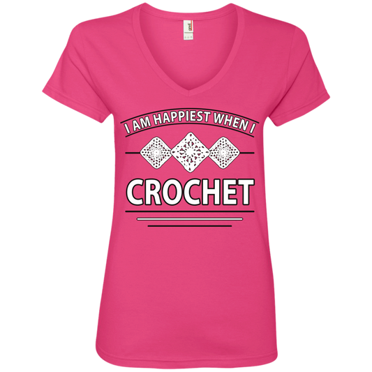 I Am Happiest When I Crochet Ladies V-neck Tee - Crafter4Life - 1