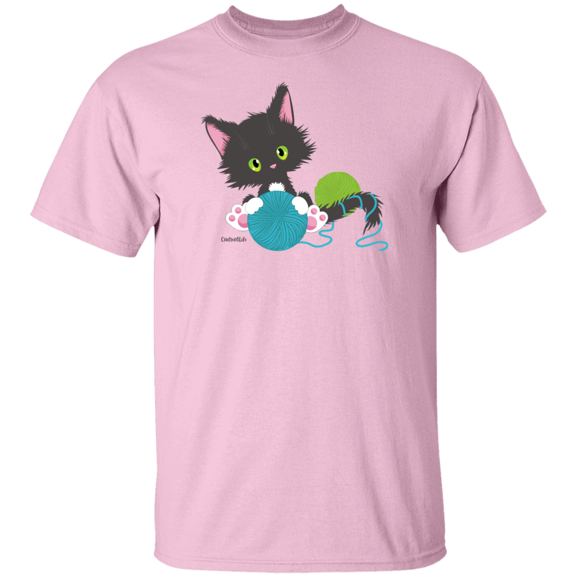 Grey Tuxedo Kitty Holding Ball of Yarn T-Shirt