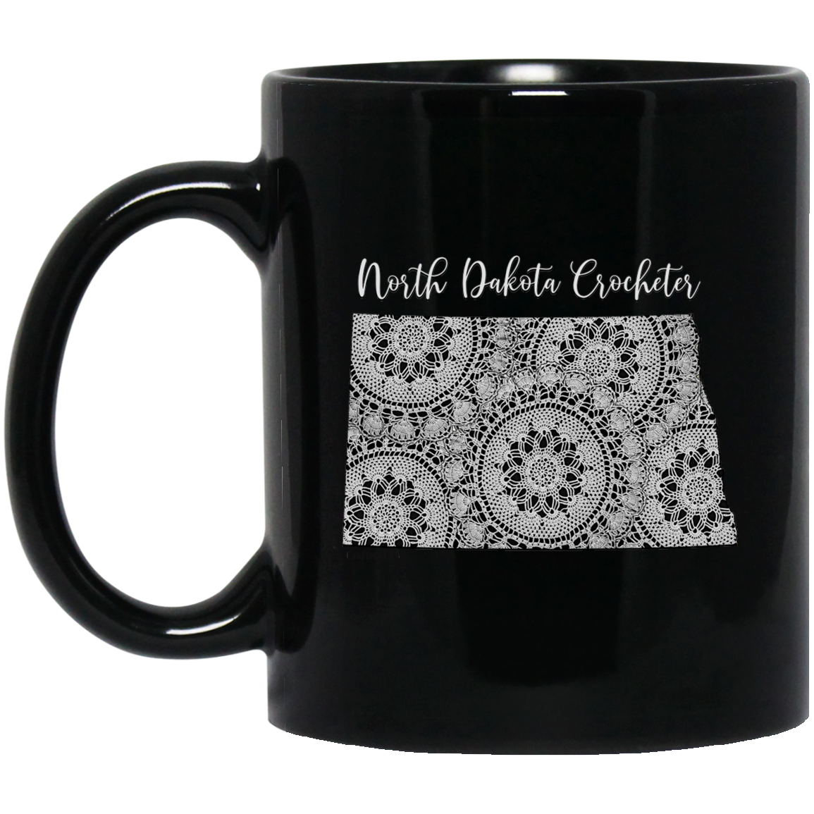 North Dakota Crocheter Black Mugs