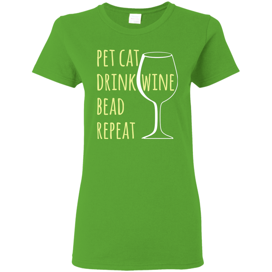 Pet Cat-Drink Wine-Bead Ladies T-Shirt