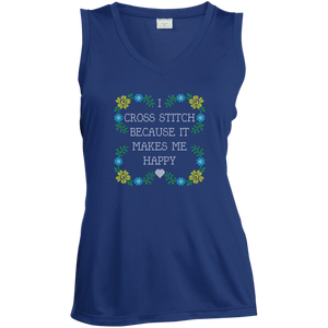 I Cross Stitch Because It Makes Me Happy Ladies Sleeveless V-neck - Crafter4Life - 1