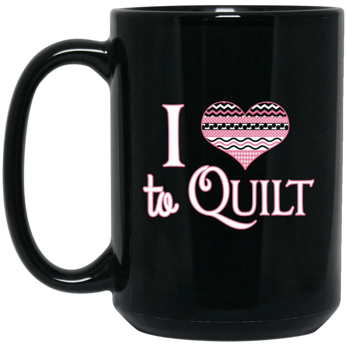 I Heart to Quilt Black Mugs