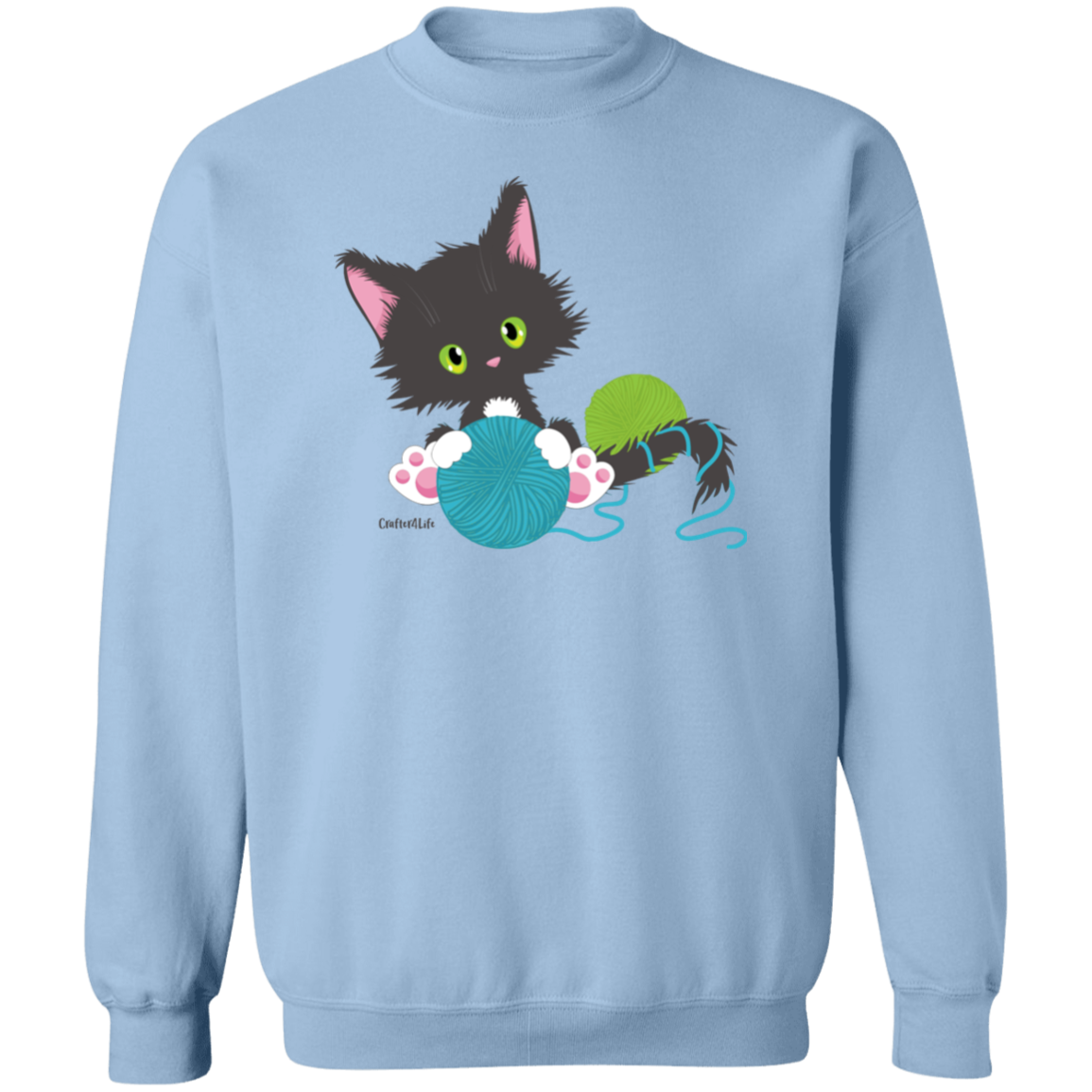 Grey Tuxedo Kitty Holding Ball of Yarn Crewneck Pullover Sweatshirt