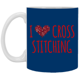 I Heart Cross Stitching White Mugs