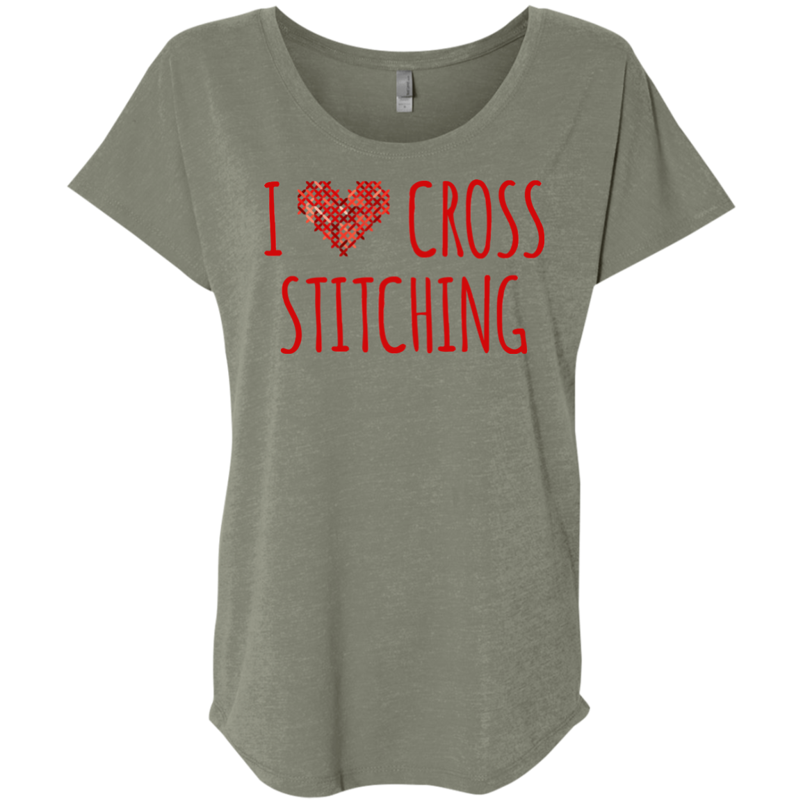 I Heart Cross Stitching Ladies Triblend Dolman Sleeve
