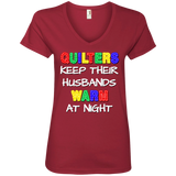 Quilters Keep Their Husbands Warm Ladies V-Neck T-Shirt