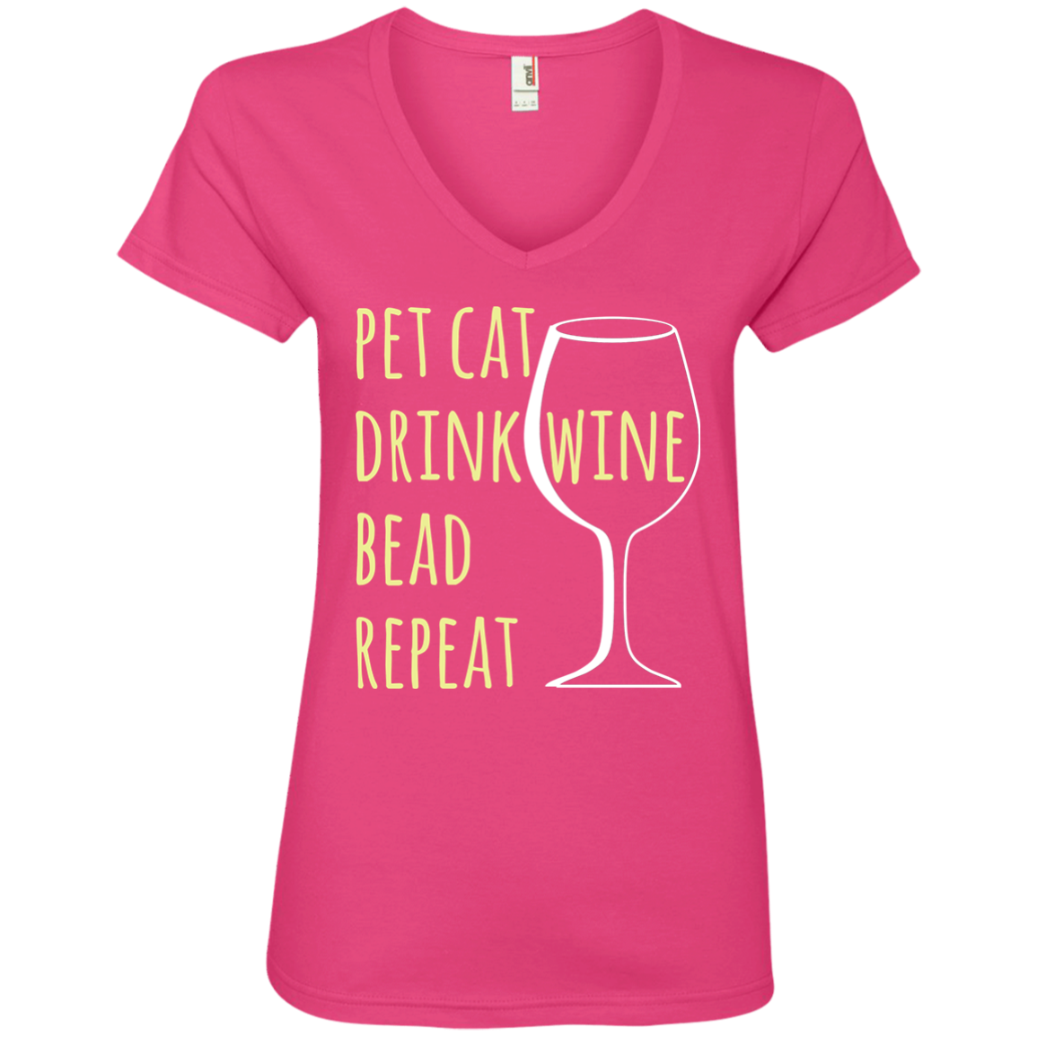 Pet Cat-Drink Wine-Bead Ladies V-Neck T-Shirt
