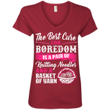 Cure for Boredom - Knitting Ladies V-Neck Tee