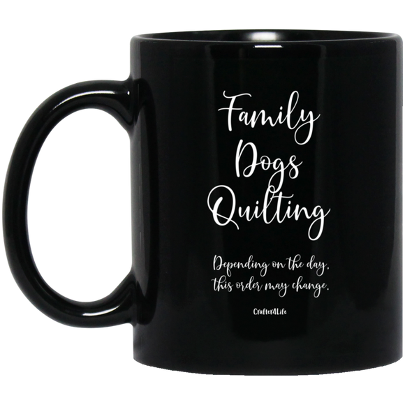 Family-Dogs-Quilting Black Mugs