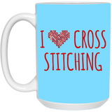 I Heart Cross Stitching White Mugs