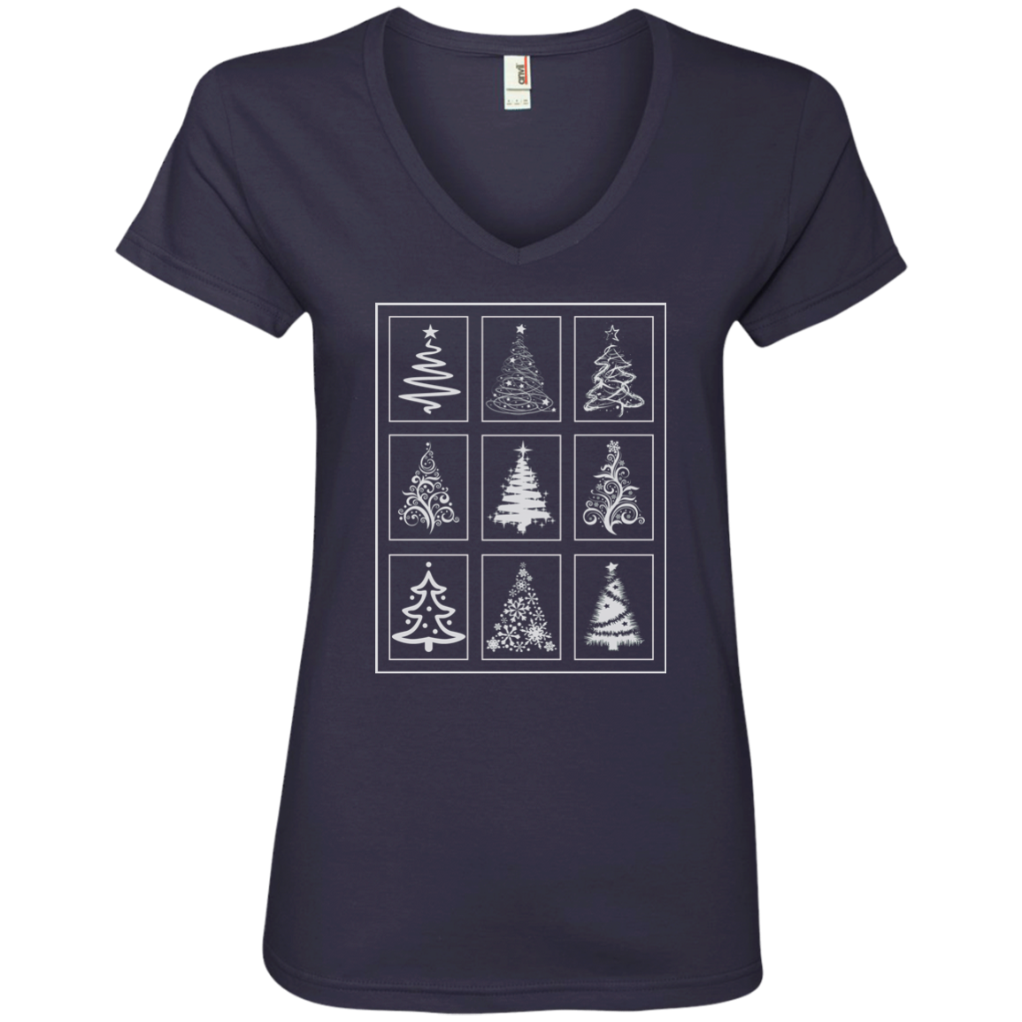 Christmas Tree Quilt Ladies V-Neck T-Shirt