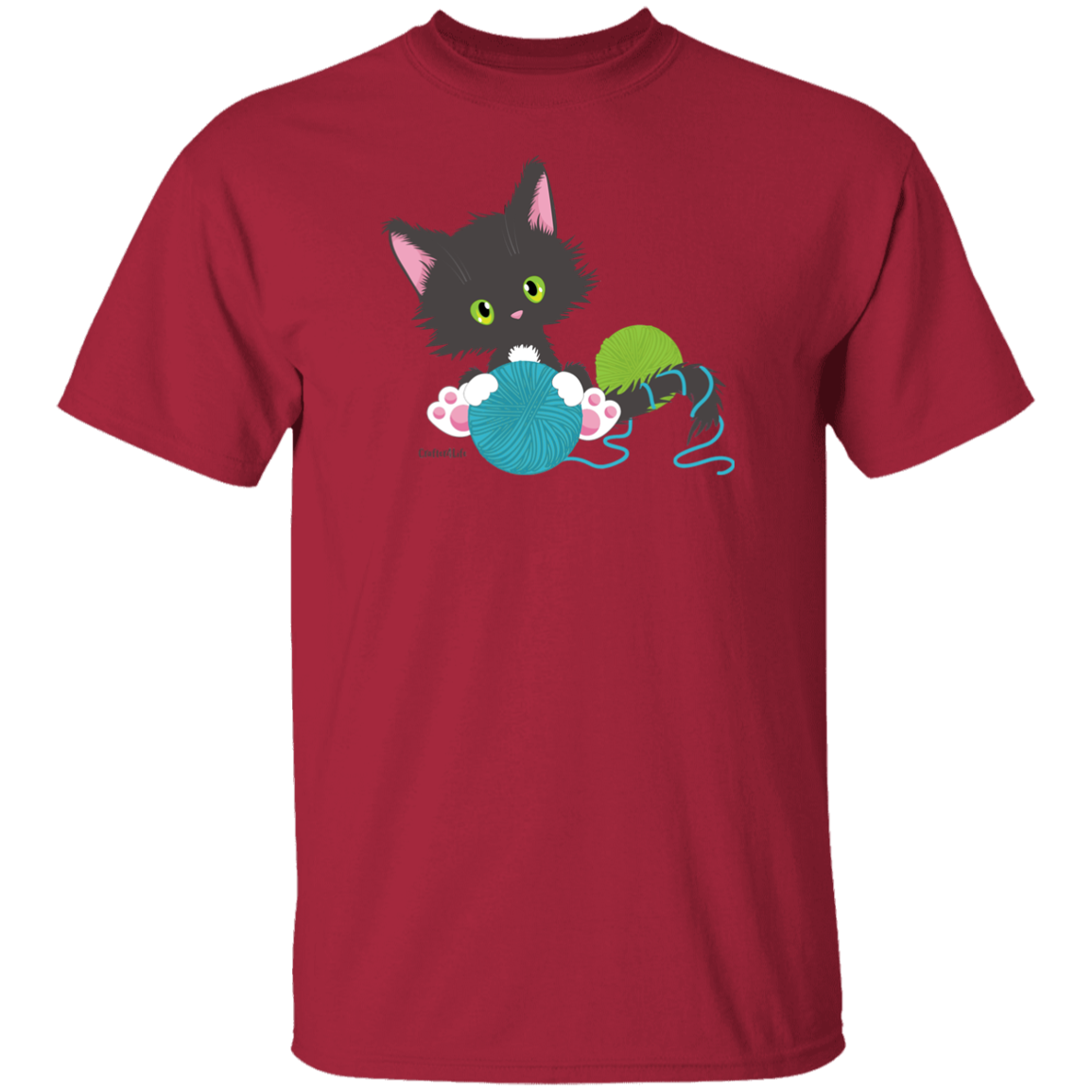 Grey Tuxedo Kitty Holding Ball of Yarn T-Shirt