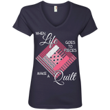 Make a Quilt (pink) Ladies V-Neck Tee - Crafter4Life - 4