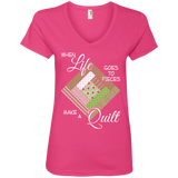 Make a Quilt (Greenery) Ladies' V-Neck T-Shirt
