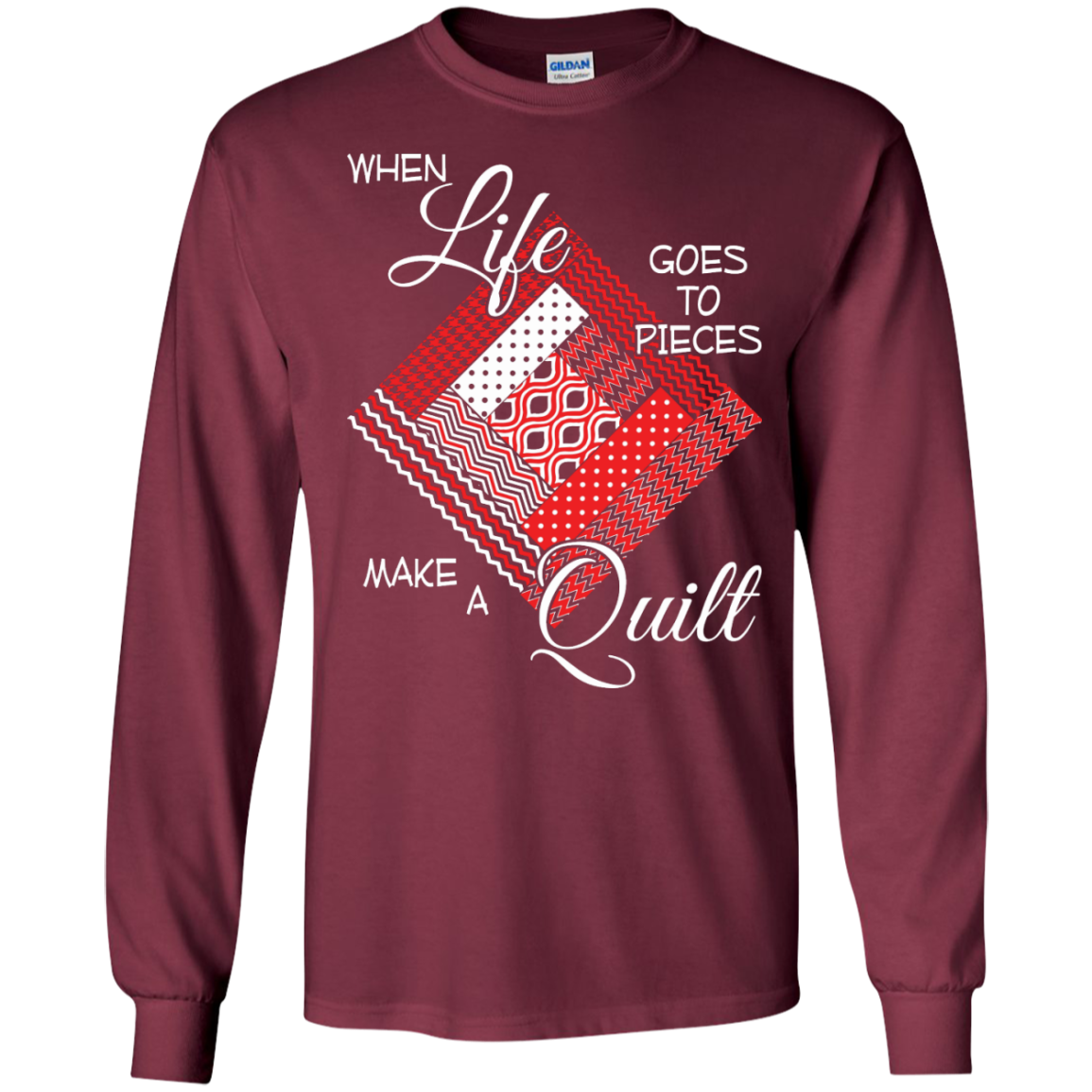Make a Quilt (red) Long Sleeve Ultra Cotton T-Shirt - Crafter4Life - 5