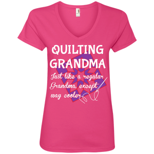 Quilting Grandma Ladies' V-Neck Tee
