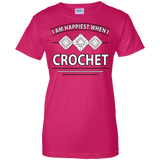 I Am Happiest When I Crochet Ladies Custom 100% Cotton T-Shirt - Crafter4Life - 9