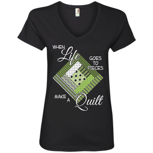 Make a Quilt (Greenery) Ladies' V-Neck T-Shirt