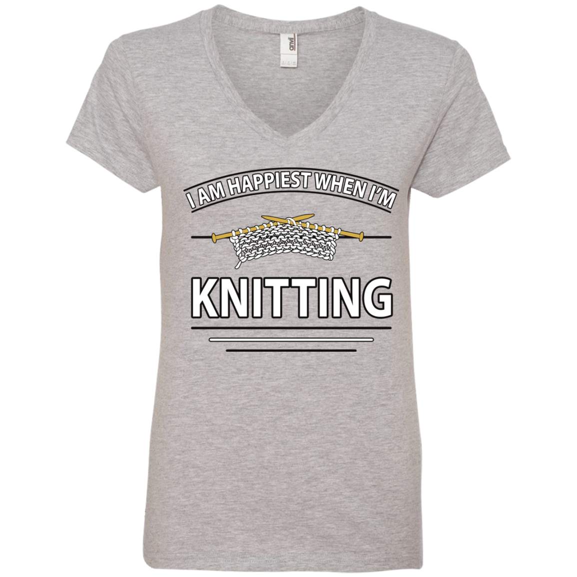 I Am Happiest When I'm Knitting Ladies V-neck Tee - Crafter4Life - 2
