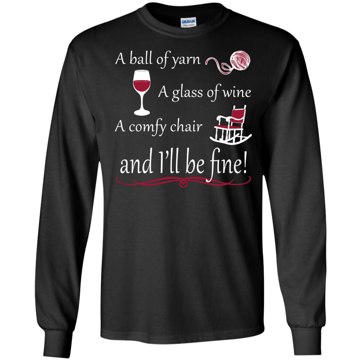 A Ball of Yarn a Glass of Wine Long Sleeve T-Shirt - Crafter4Life - 3