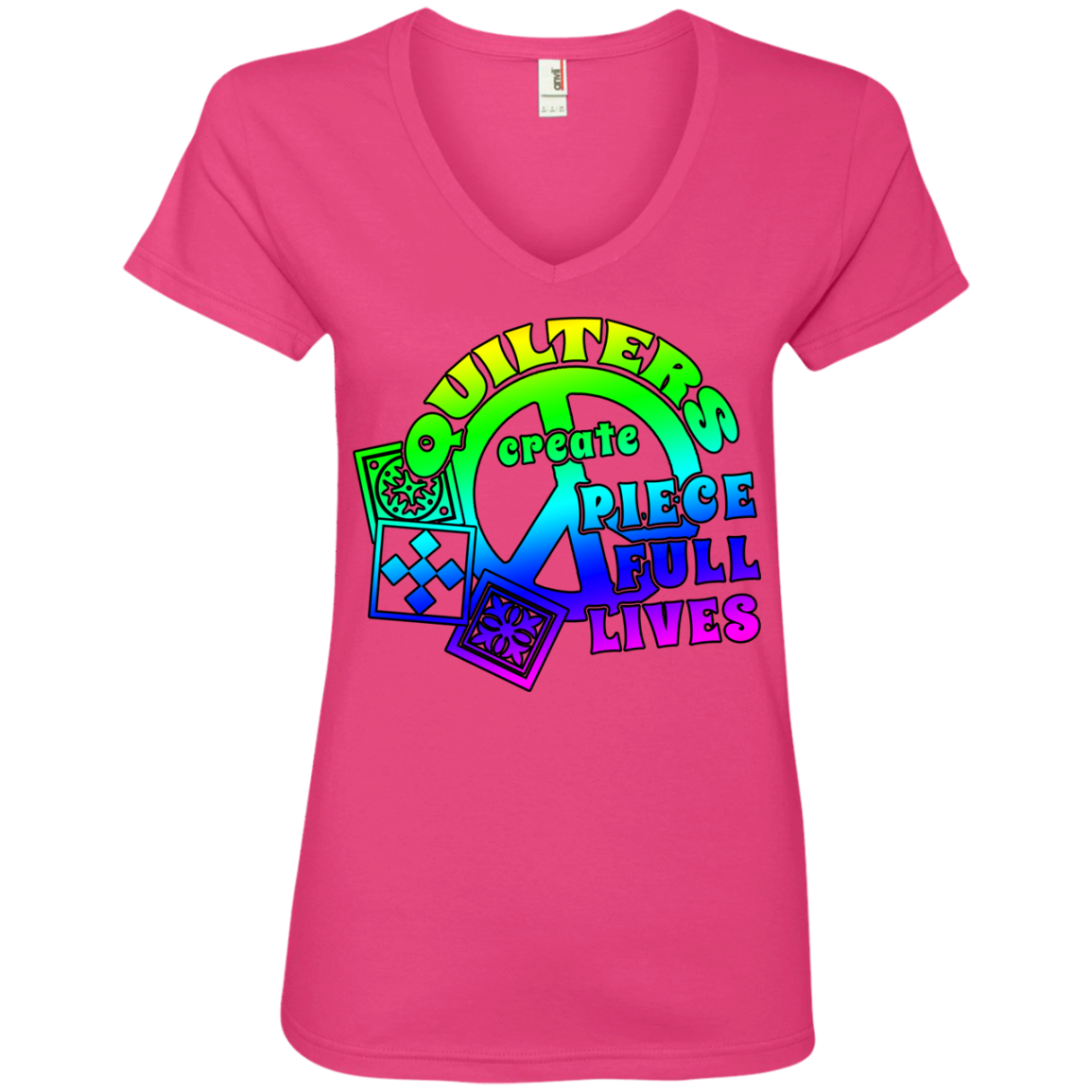Quilters Create Piece Full Lives Ladies V-neck Tee - Crafter4Life - 4