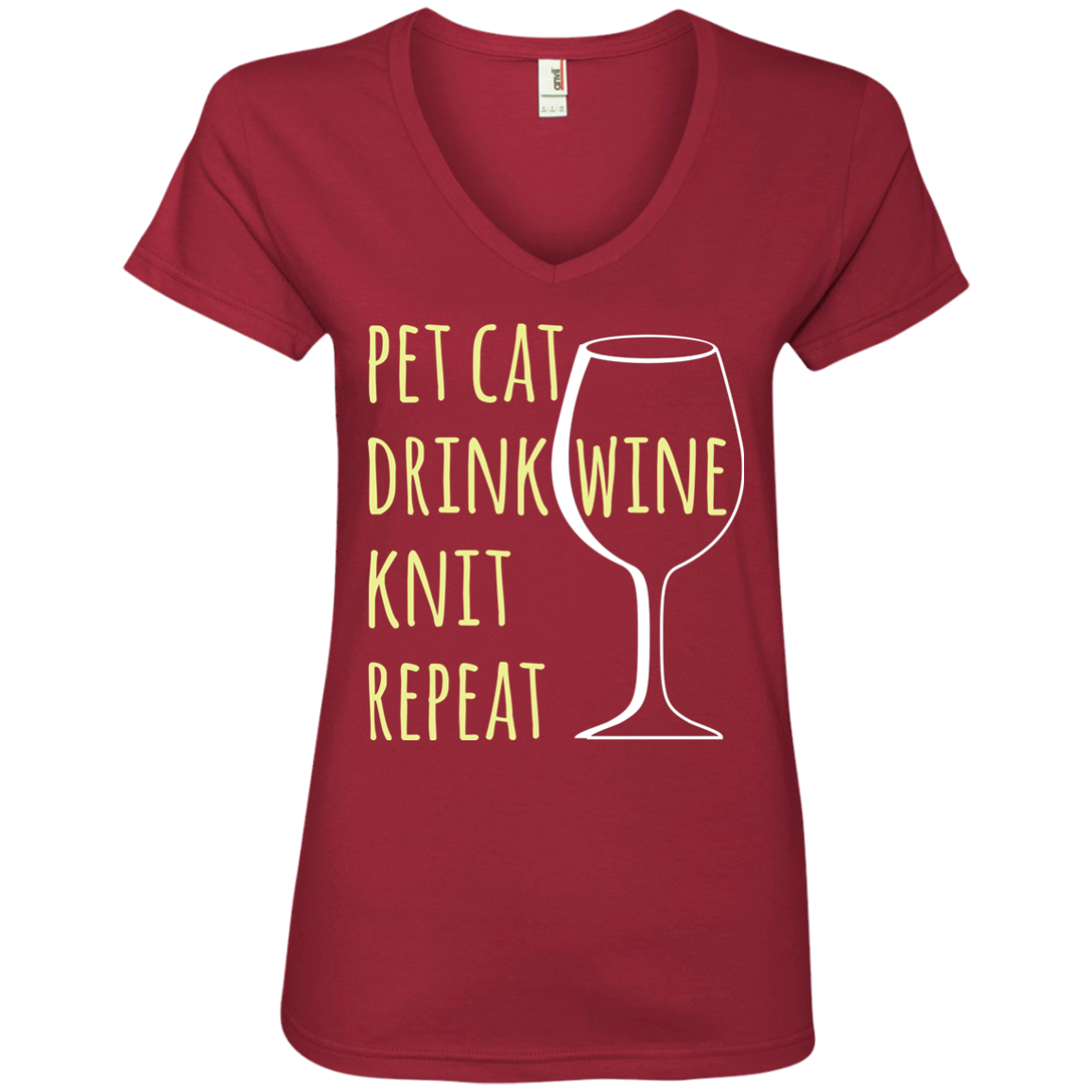 Pet Cat-Drink Wine-Knit Ladies V-Neck T-Shirt