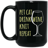 Pet Cat-Drink Wine-Knit Black Mugs
