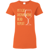 Pet Cat-Drink Wine-Bead Ladies T-Shirt