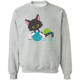 Grey Tuxedo Kitty Holding Ball of Yarn Crewneck Pullover Sweatshirt