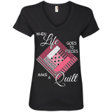 Make a Quilt (pink) Ladies V-Neck Tee - Crafter4Life - 3