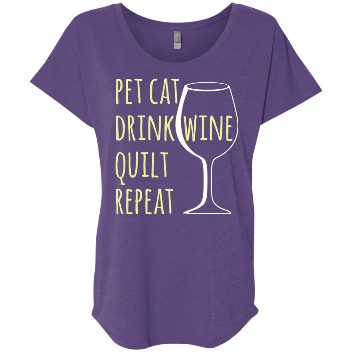 Pet Cat-Drink Wine-Quilt Ladies Triblend Dolman Sleeve
