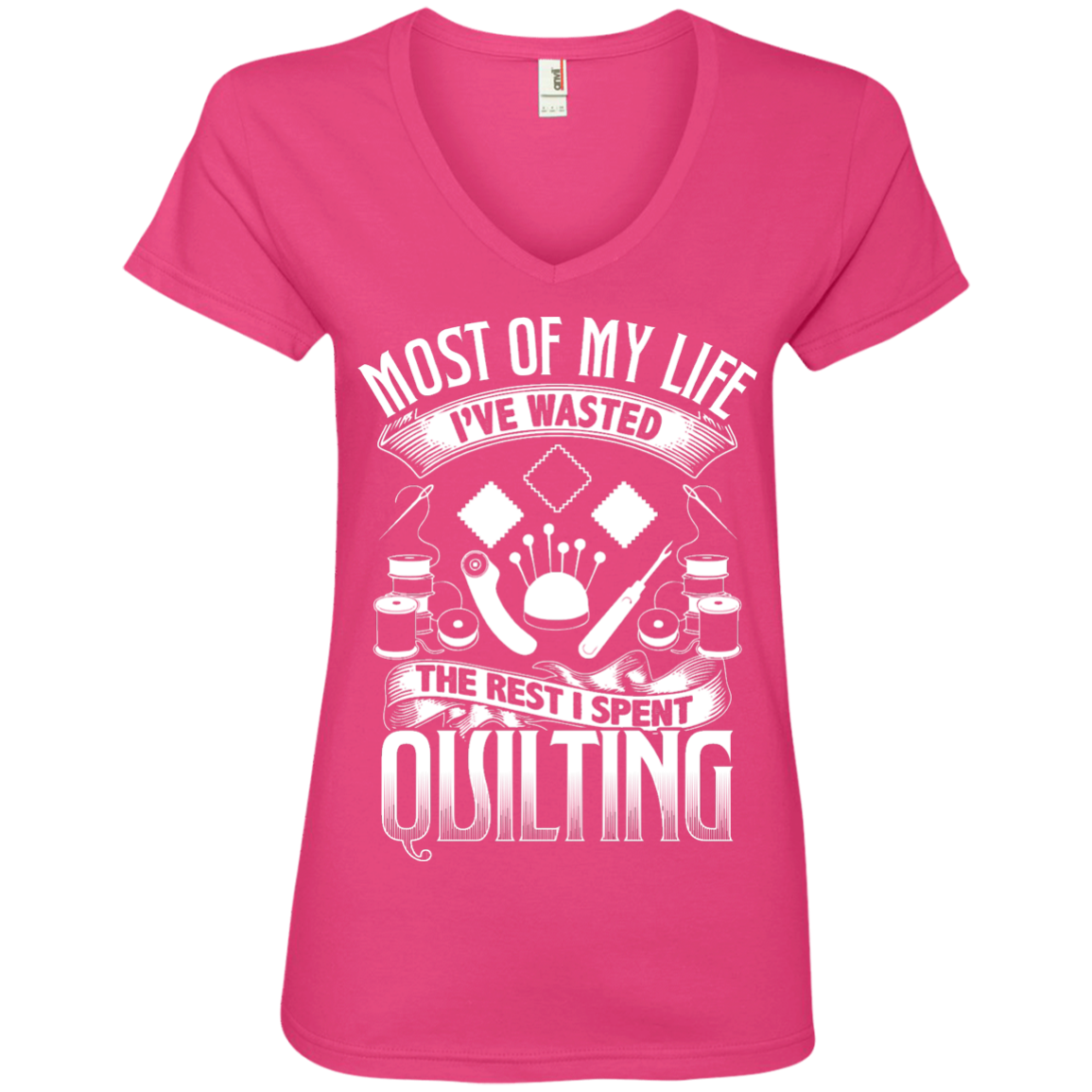 Most of My Life (Quilting) Ladies V-Neck Tee - Crafter4Life - 4