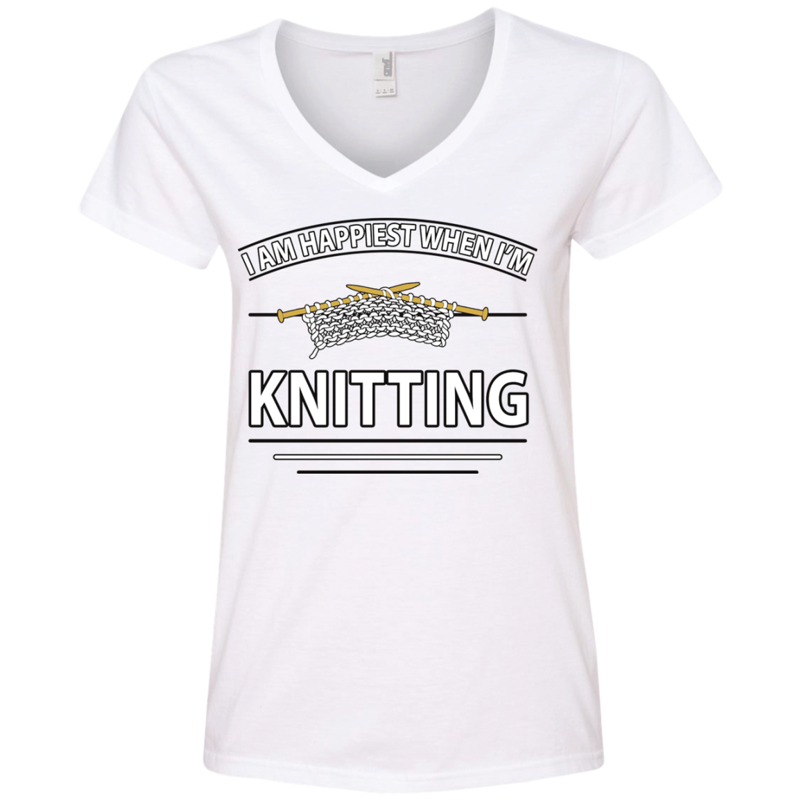 I Am Happiest When I'm Knitting Ladies V-neck Tee - Crafter4Life - 3