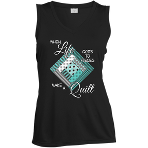 Make a Quilt (turquoise) Ladies Sleeveless V-Neck - Crafter4Life - 1