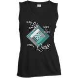 Make a Quilt (turquoise) Ladies Sleeveless V-Neck - Crafter4Life - 1