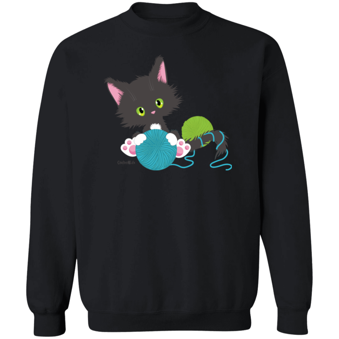 Grey Tuxedo Kitty Holding Ball of Yarn Crewneck Pullover Sweatshirt