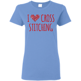 I Heart Cross Stitching Ladies Cotton T-Shirt