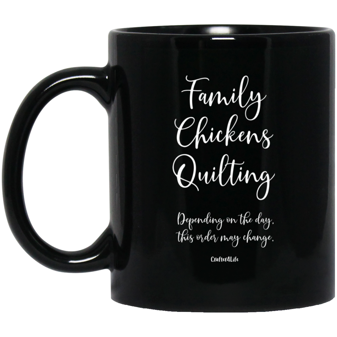 Family-Chickens-Quilting Black Mugs
