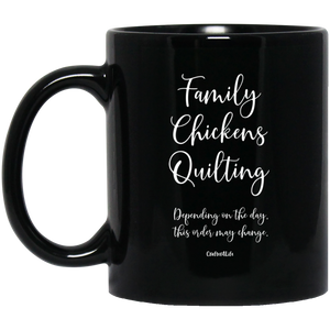 Family-Chickens-Quilting Black Mugs