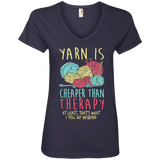Yarn is Cheaper than Therapy Ladies V-Neck T-Shirt