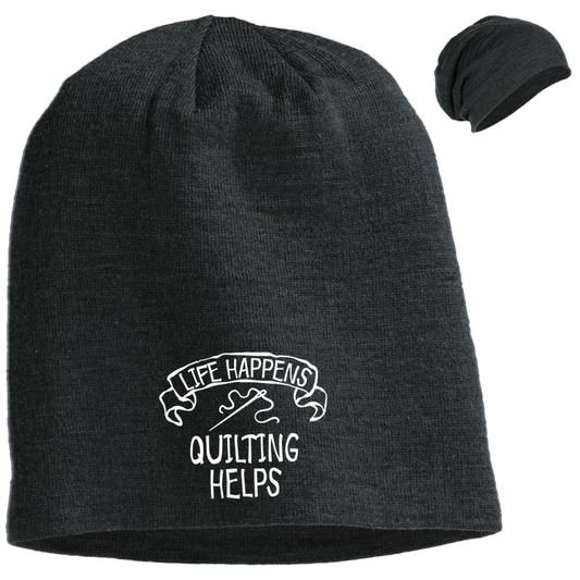 Life Happens - Quilting Helps Slouch Beanie