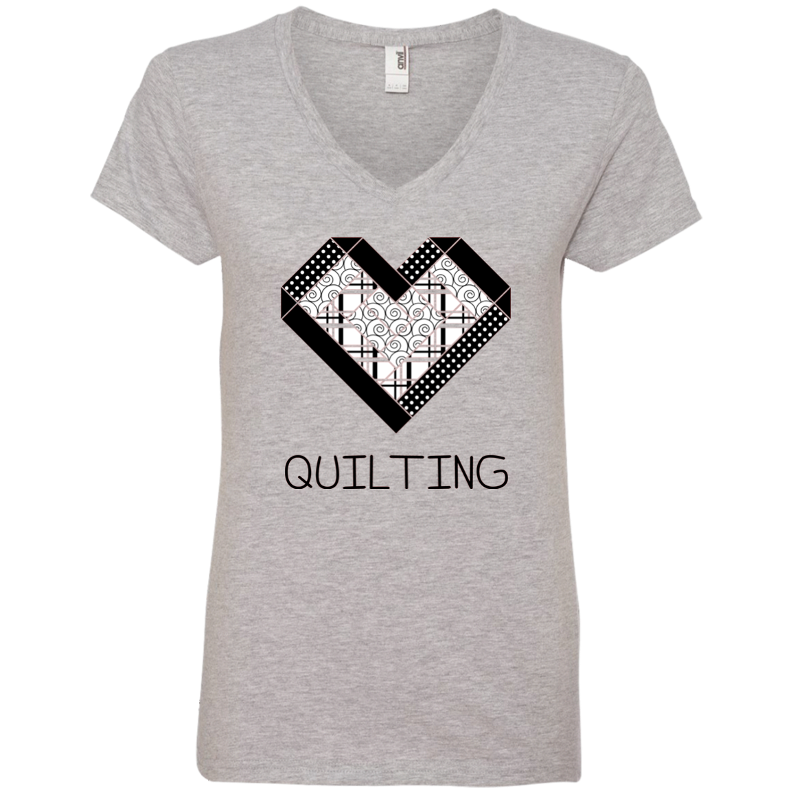 Log Cabin Heart Quilting Ladies V-Neck T-Shirt