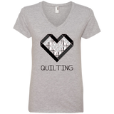 Log Cabin Heart Quilting Ladies V-Neck T-Shirt