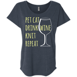 Pet Cat-Drink Wine-Knit Ladies Triblend Dolman Sleeve
