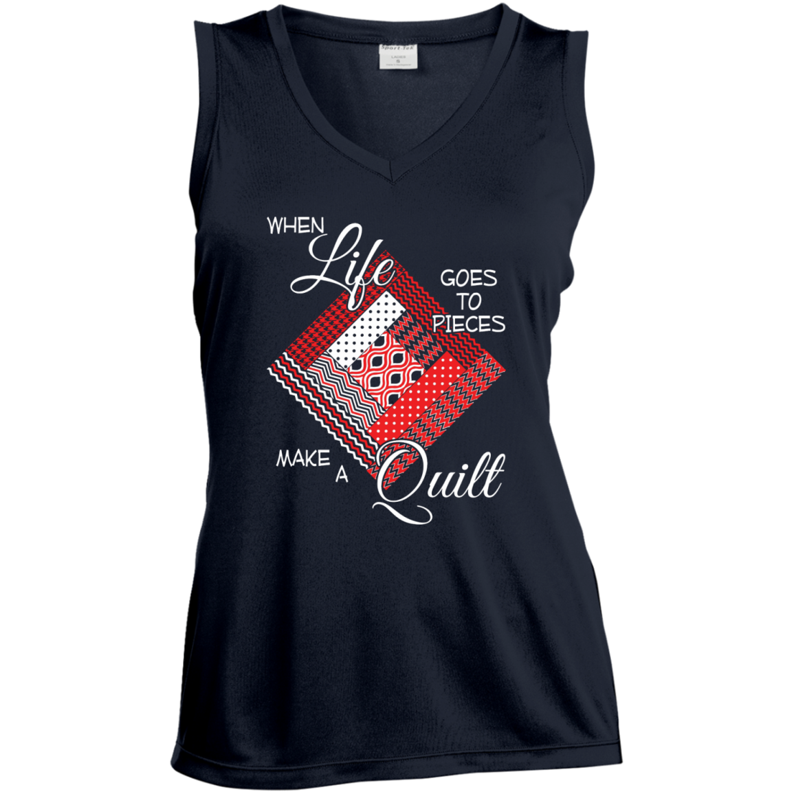 Make a Quilt (red) Ladies Sleeveless V-Neck - Crafter4Life - 3