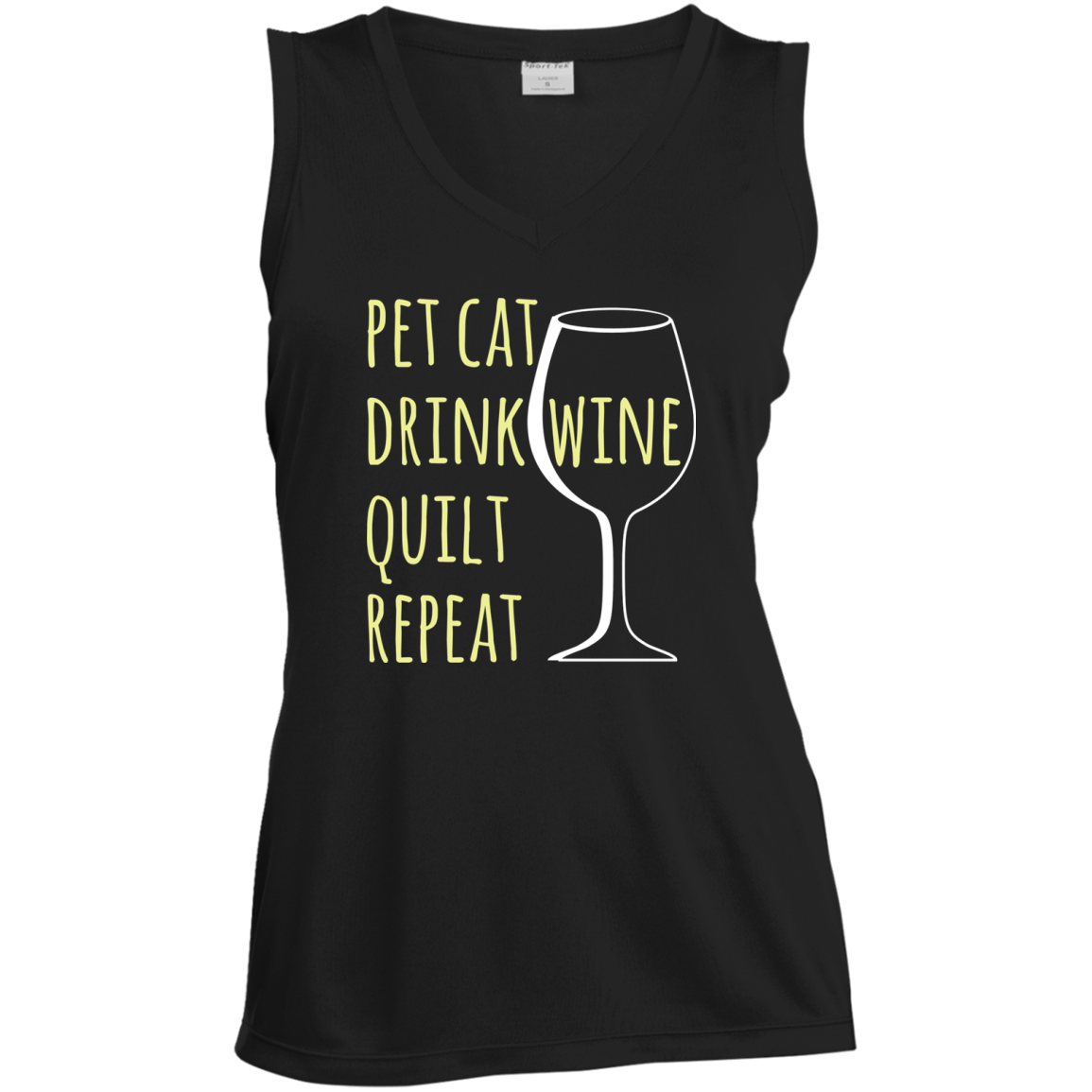 Pet Cat-Drink Wine-Quilt Ladies Sleeveless Moisture Absorbing V-Neck